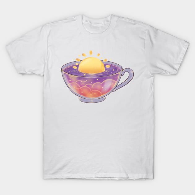 Peaceful sunrise cup of tea T-Shirt by Itsacuteart